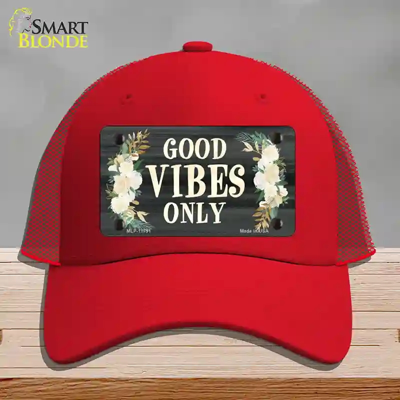 HAT17-MLP-11791 4 x 2.2 in. Good Vibes Only Novelty License Plate Hat, Red - Mesh
