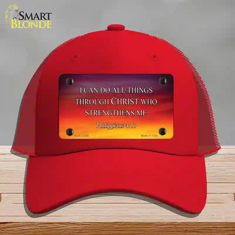 HAT17-MLP-11885 4 x 2.2 in. Philippians 4 13 Novelty License Plate Hat, Red - Mesh
