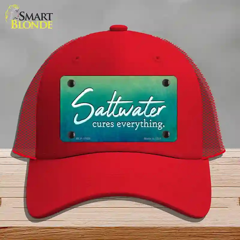 HAT17-MLP-11888 4 x 2.2 in. Saltwater Cures Everything Novelty License Plate Hat, Red - Mesh