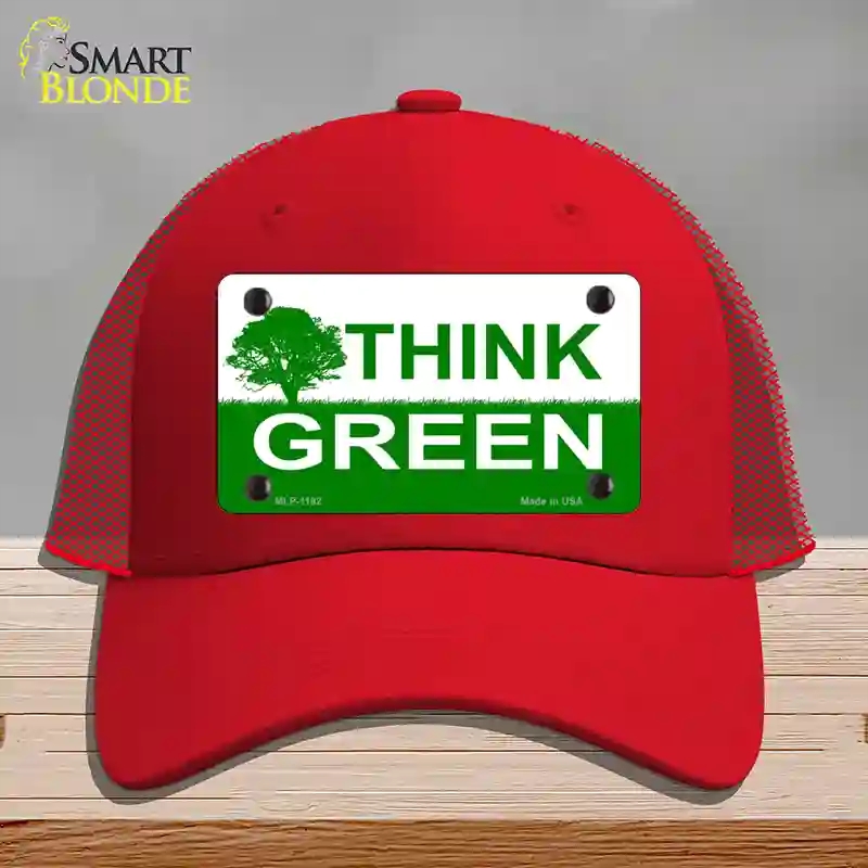 HAT17-MLP-1192 4 x 2.2 in. Think Green Novelty License Plate Hat, Red - Mesh