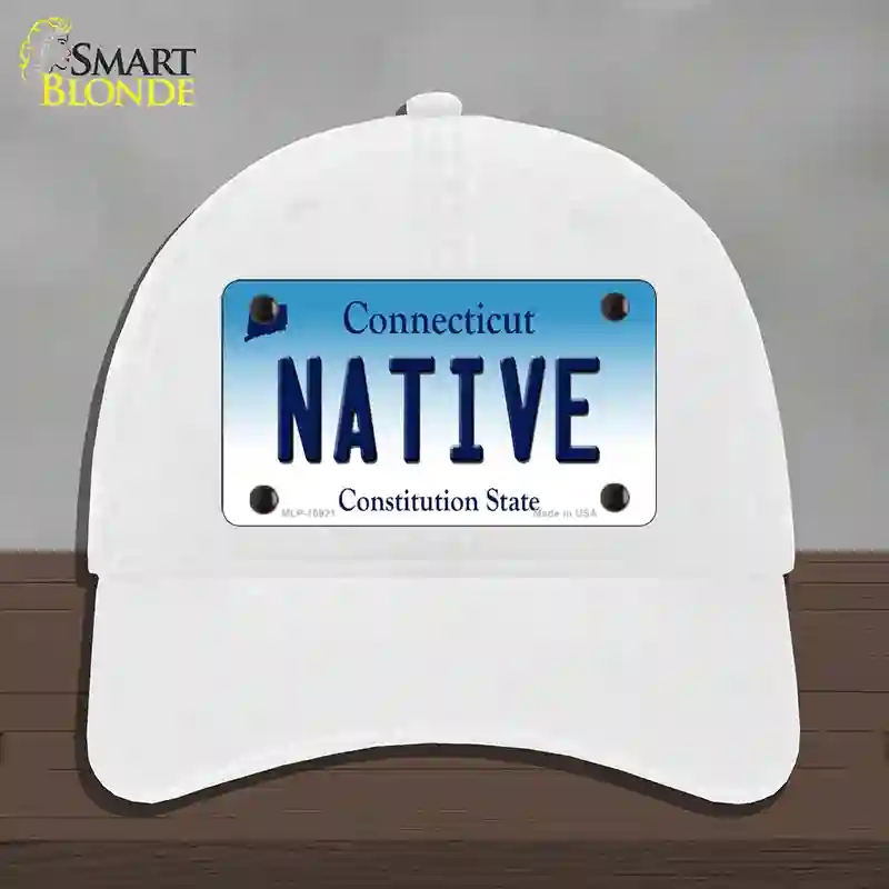 HAT14-MLP-10921 4 x 2.2 in. Native Connecticut Novelty License Plate Hat, White - Unconstructed Cotton