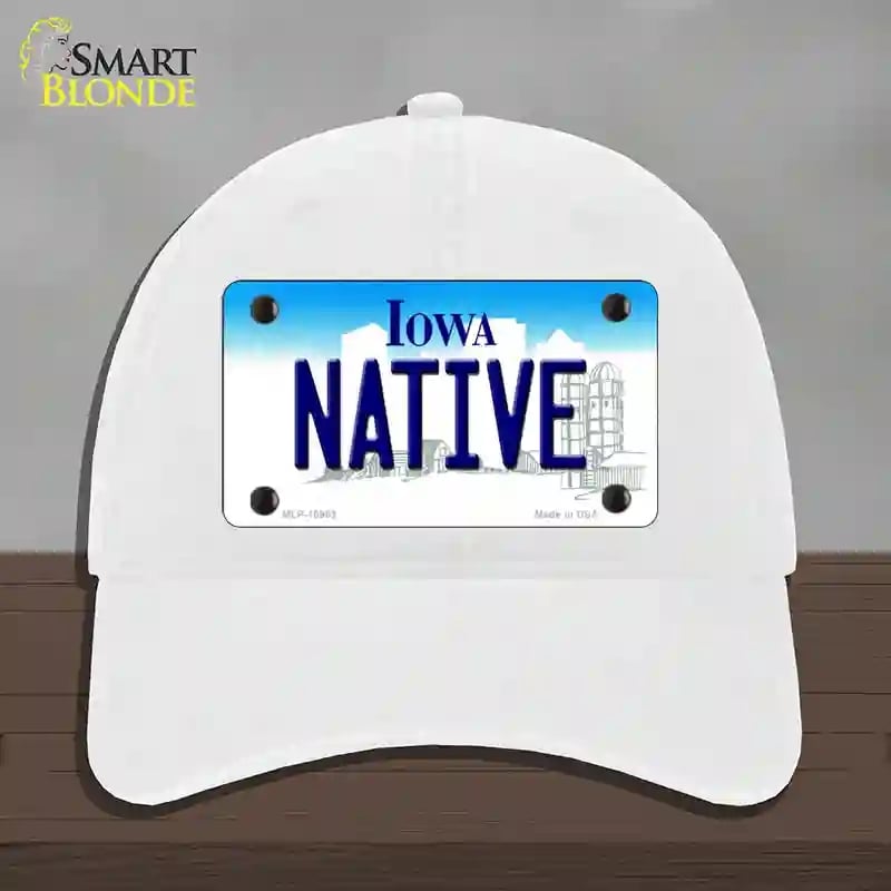 HAT14-MLP-10963 4 x 2.2 in. Native Iowa Novelty License Plate Hat, White - Unconstructed Cotton