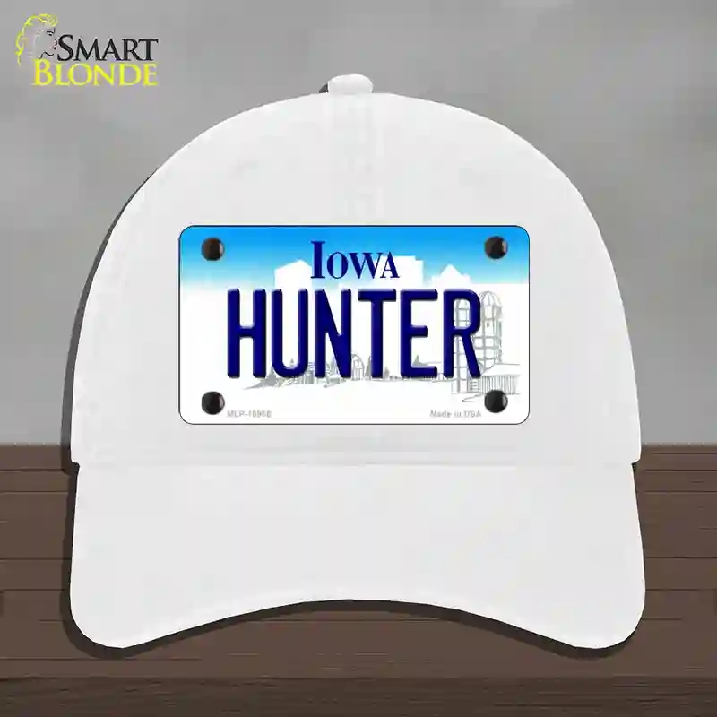 HAT14-MLP-10966 4 x 2.2 in. Hunter Iowa Novelty License Plate Hat, White - Unconstructed Cotton