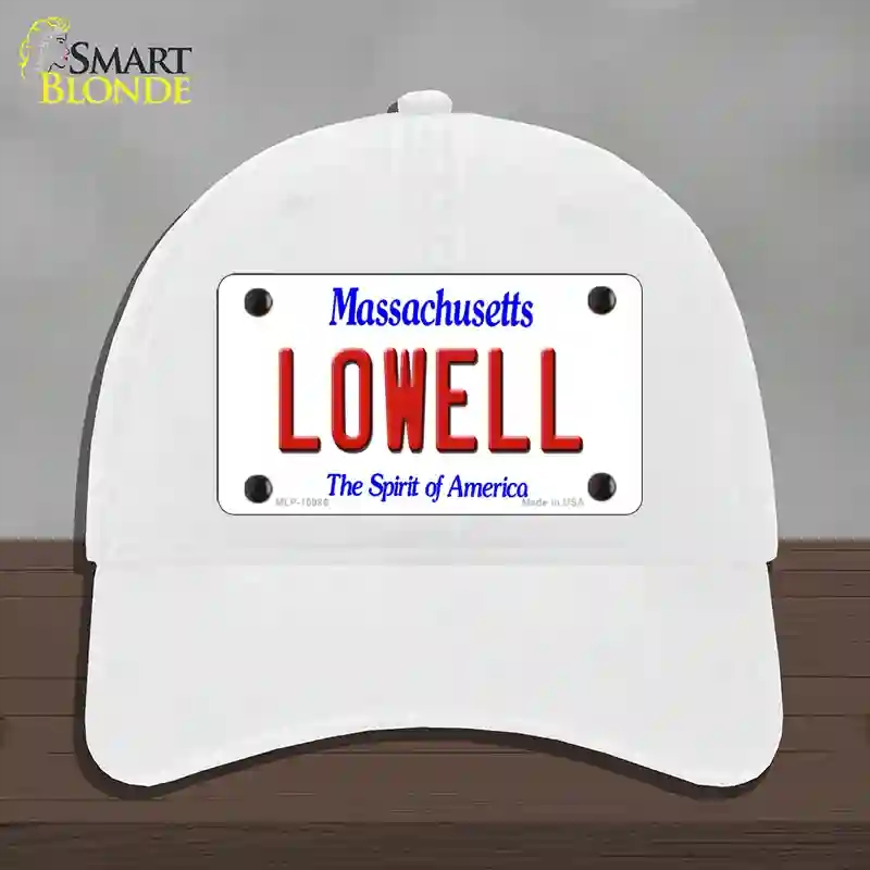 HAT14-MLP-10986 4 x 2.2 in. Lowell Massachusetts Novelty License Plate Hat, White - Unconstructed Cotton