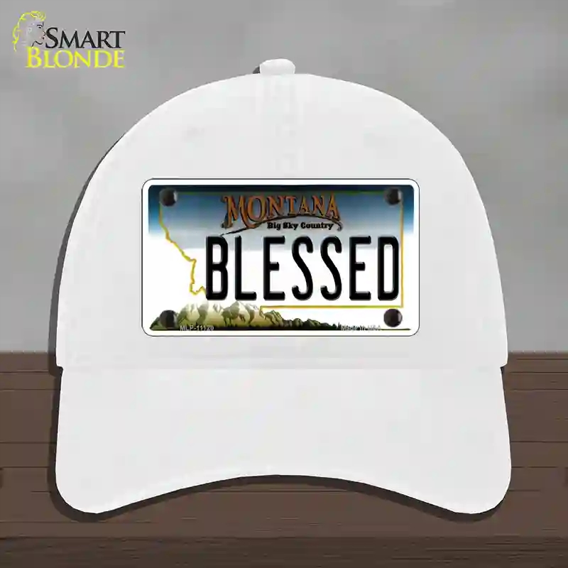 HAT14-MLP-11120 4 x 2.2 in. Blessed Montana State Novelty License Plate Hat, White - Unconstructed Cotton