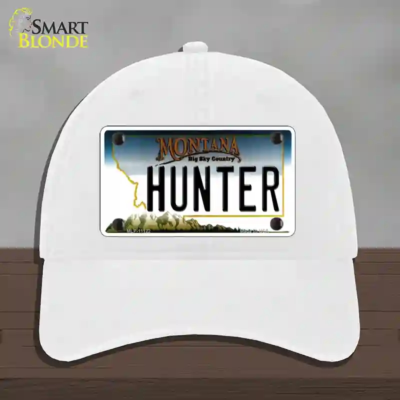 HAT14-MLP-11122 4 x 2.2 in. Hunter Montana State Novelty License Plate Hat, White - Unconstructed Cotton