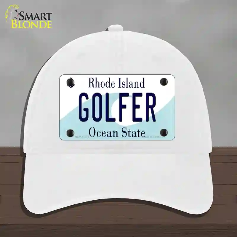 HAT14-MLP-11216 4 x 2.2 in. Golfer Rhode Island State Novelty License Plate Hat, White - Unconstructed Cotton