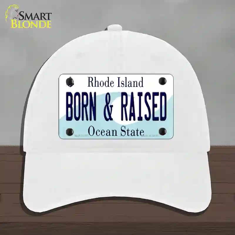 HAT14-MLP-11217 4 x 2.2 in. Born & Raised Rhode Island State Novelty License Plate Hat, White - Unconstructed Cotton
