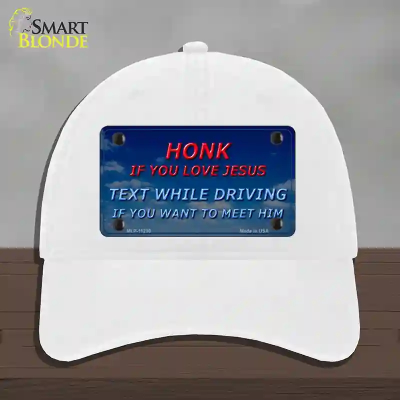 HAT14-MLP-11230 4 x 2.2 in. Honk If You Love Jesus Novelty License Plate Hat, White - Unconstructed Cotton
