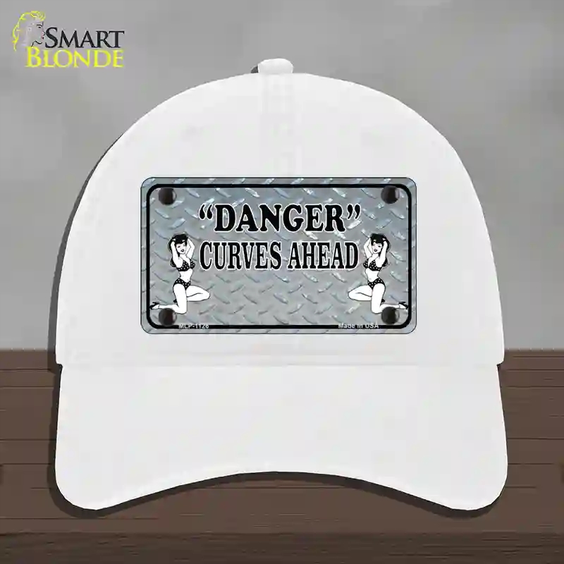 HAT14-MLP-1126 4 x 2.2 in. Danger Curves Ahead Novelty License Plate Hat, White - Unconstructed Cotton