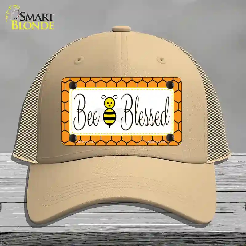 HAT15-MLP-11723 4 x 2.2 in. Bee Blessed Simple Novelty License Plate Hat, Khaki - Mesh