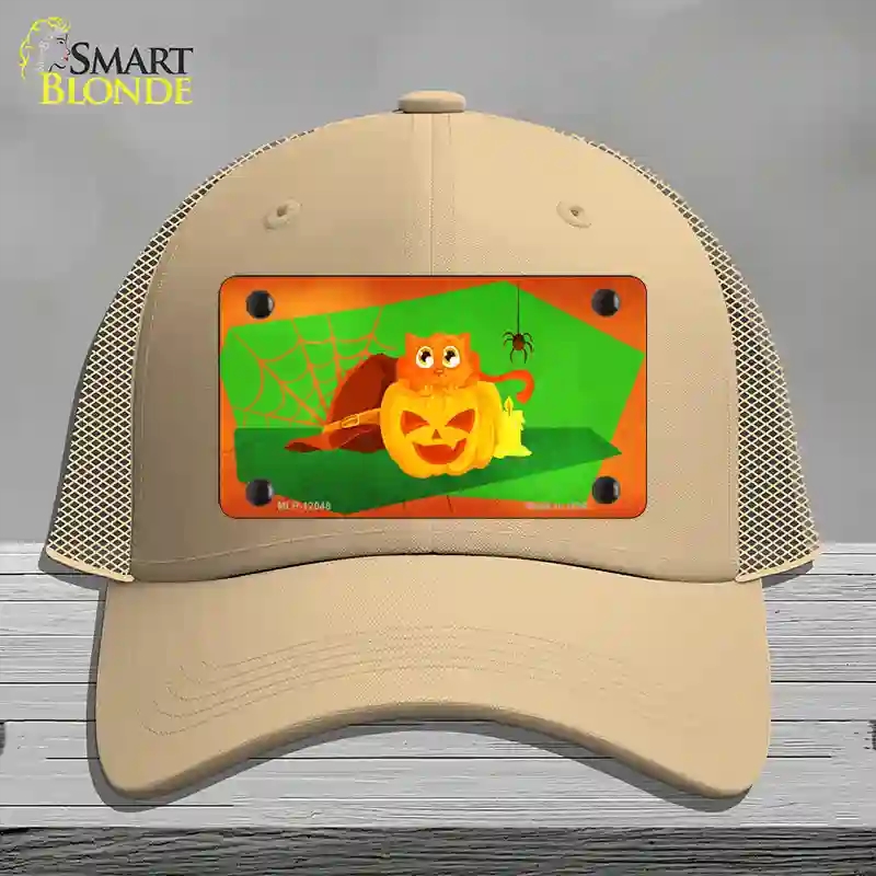 HAT15-MLP-12048 4 x 2.2 in. Pumpkin Kitty Novelty License Plate Hat, Khaki - Mesh