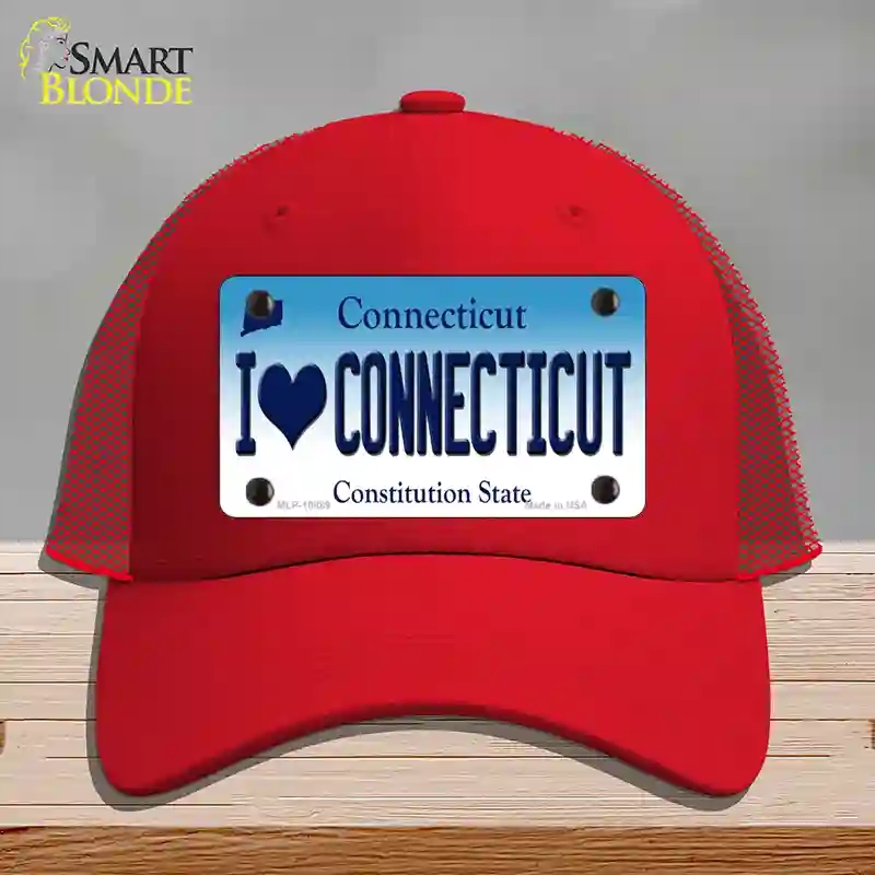 HAT17-MLP-10889 4 x 2.2 in. I Love Connecticut Novelty License Plate Hat, Red - Mesh