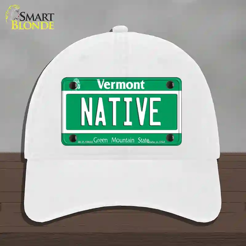 HAT14-MLP-10688 4 x 2.2 in. Native Vermont Novelty License Plate Hat, White - Unconstructed Cotton