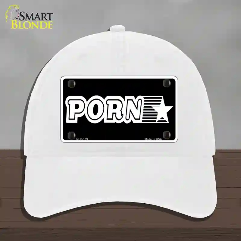 HAT14-MLP-109 4 x 2.2 in. Porn Star Novelty License Plate Hat, White - Unconstructed Cotton