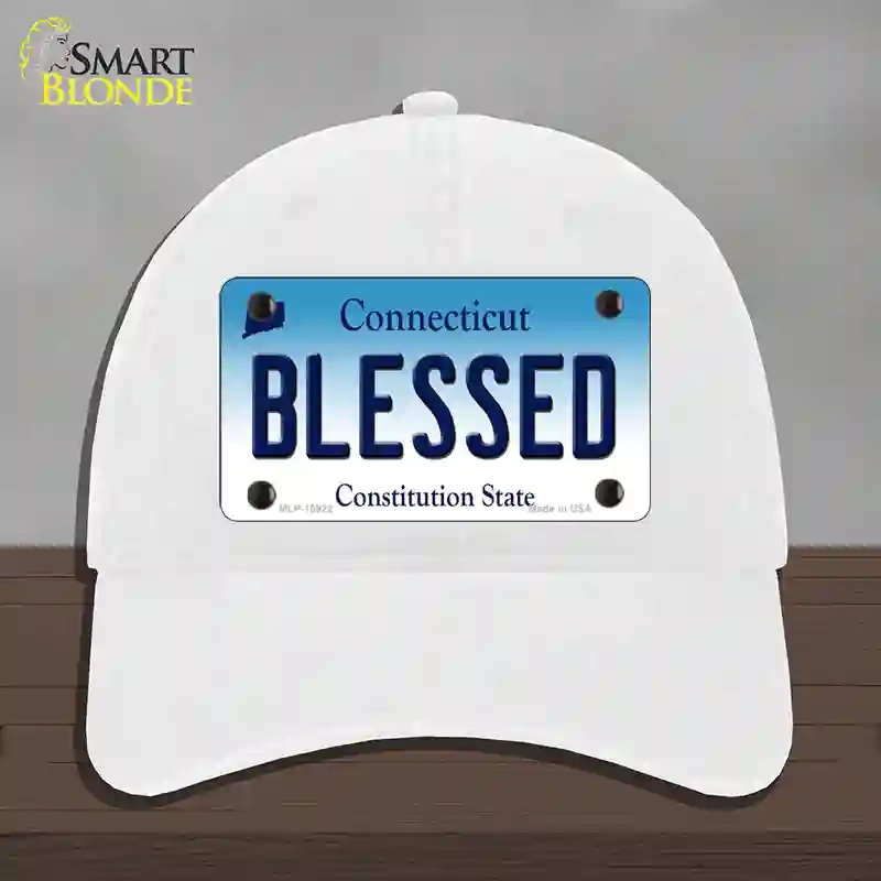 HAT14-MLP-10922 4 x 2.2 in. Blessed Connecticut Novelty License Plate Hat, White - Unconstructed Cotton