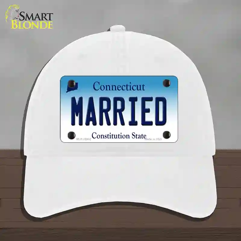HAT14-MLP-10932 4 x 2.2 in. Married Connecticut Novelty License Plate Hat, White - Unconstructed Cotton