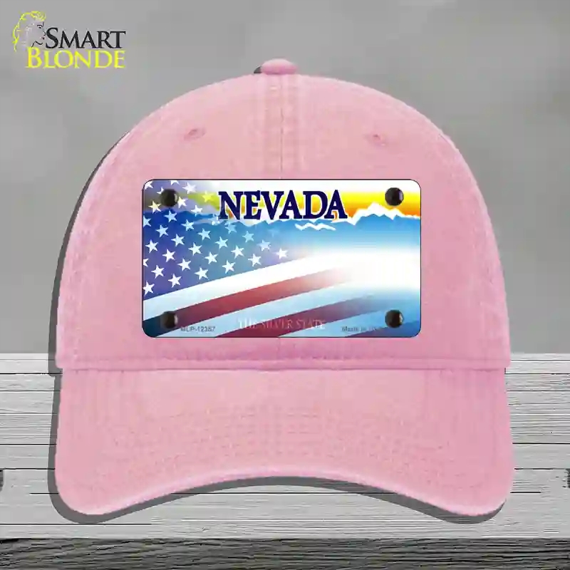 HAT12-MLP-12357 4 x 2.2 in. Nevada with American Flag Novelty License Plate Hat, Pink - Unconstructed Cotton