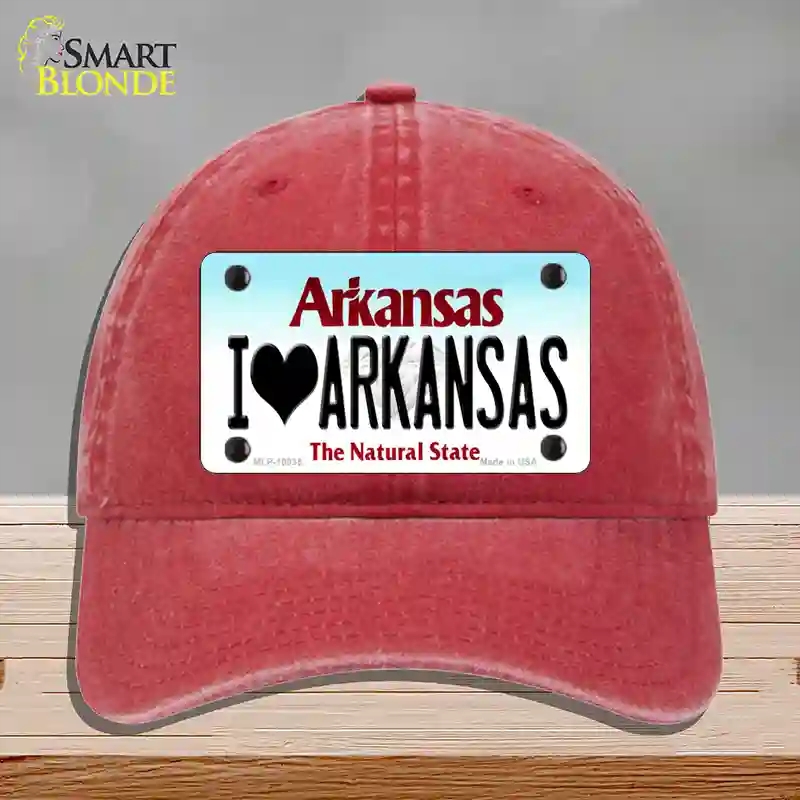 HAT13-MLP-10035 4 x 2.2 in. I Love Arkansas Novelty License Plate Hat, Red - Unconstructed Cotton