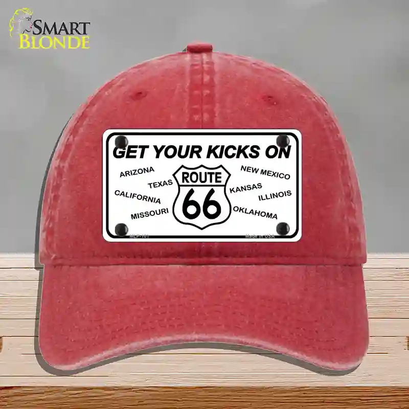 HAT13-MLP-101 4 x 2.2 in. Get Your Kicks On 66 Novelty License Plate Hat, Red - Unconstructed Cotton