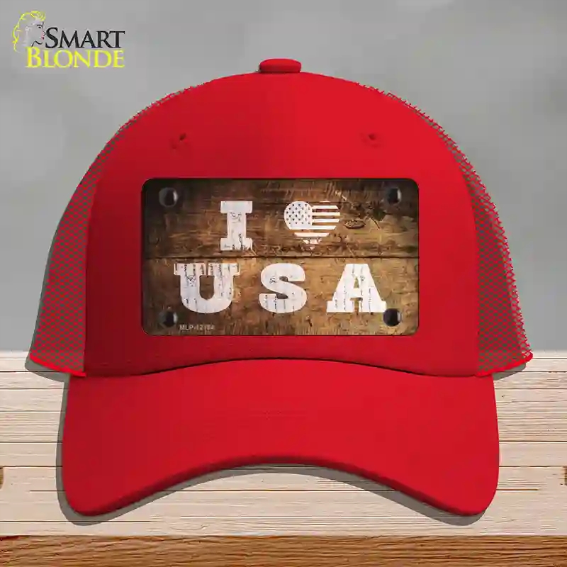 HAT17-MLP-12184 4 x 2.2 in. I Love USA Novelty License Plate Hat, Red - Mesh