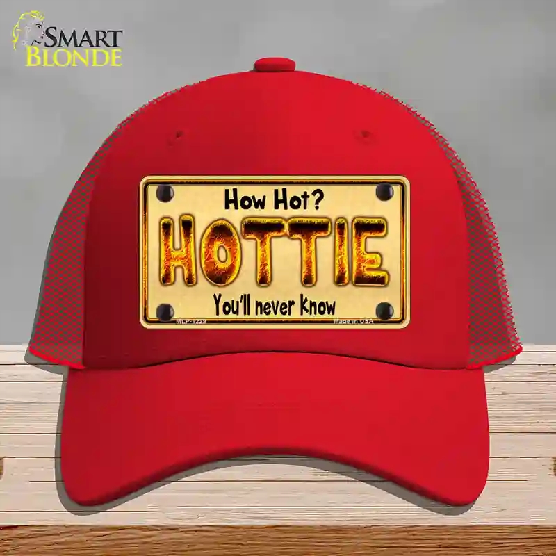 HAT17-MLP-1229 4 x 2.2 in. Hottie Know Novelty License Plate Hat, Red - Mesh
