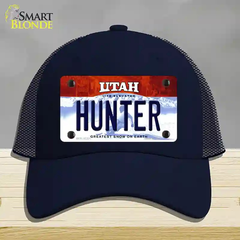 HAT16-MLP-10221 4 x 2.2 in. Hunter Utah Novelty License Plate Hat, Navy - Mesh