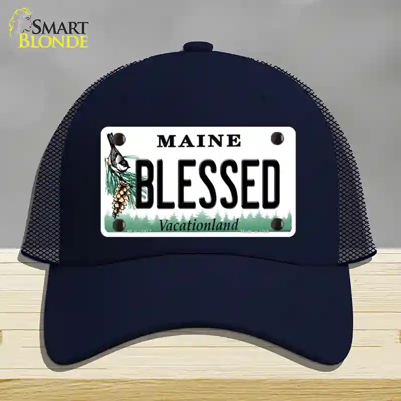 HAT16-MLP-10417 4 x 2.2 in. Blessed Maine Novelty License Plate Hat, Navy - Mesh