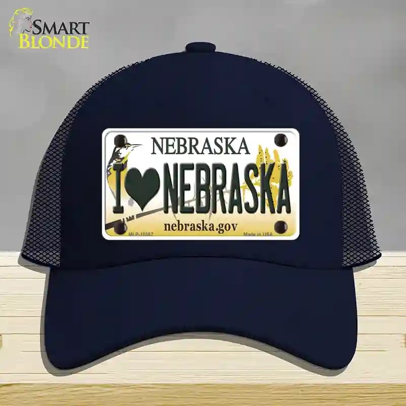 HAT16-MLP-10567 4 x 2.2 in. I Love Nebraska Novelty License Plate Hat, Navy - Mesh