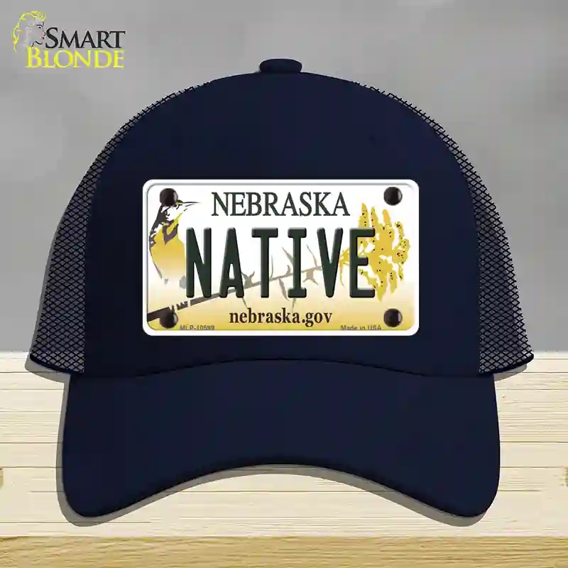 HAT16-MLP-10599 4 x 2.2 in. Native Nebraska Novelty License Plate Hat, Navy - Mesh