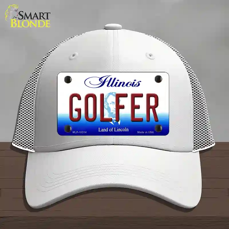 HAT19-MLP-10314 4 x 2.2 in. Golfer Illinois Novelty License Plate Hat, White - Mesh