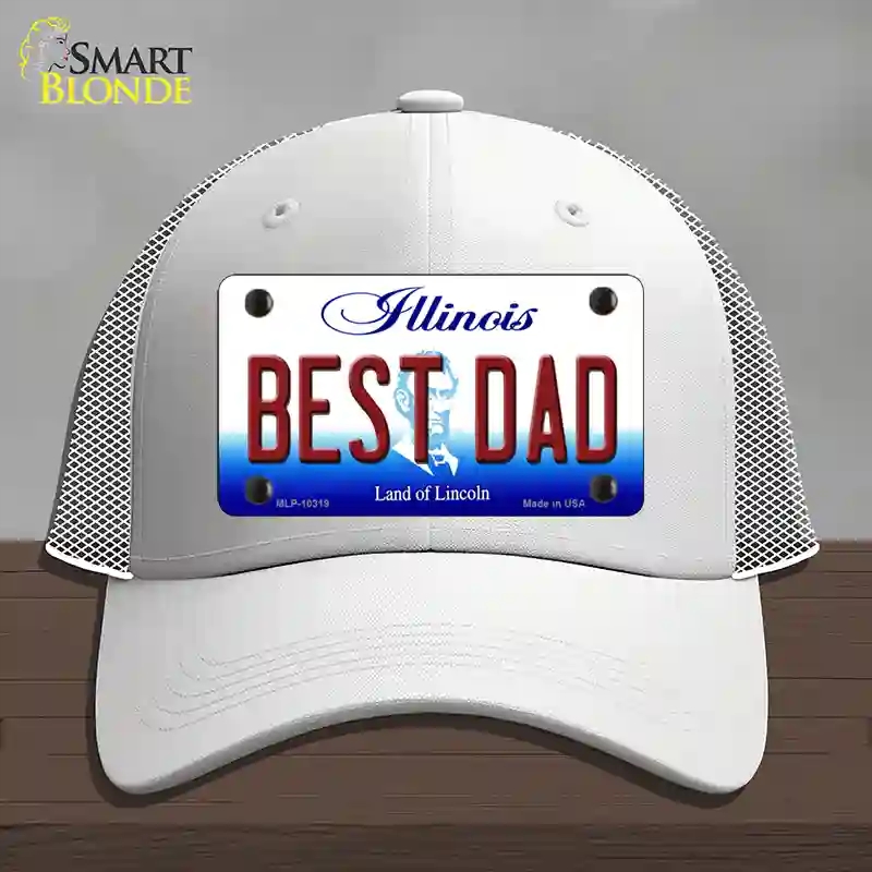 HAT19-MLP-10319 4 x 2.2 in. Best Dad Illinois Novelty License Plate Hat, White - Mesh