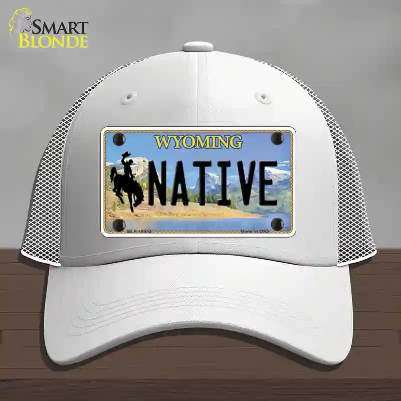 HAT19-MLP-10554 4 x 2.2 in. Native Wyoming Novelty License Plate Hat, White - Mesh