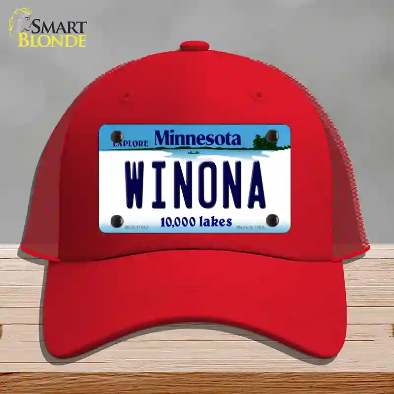 HAT17-MLP-11047 4 x 2.2 in. Winona Minnesota State Novelty License Plate Hat, Red - Mesh