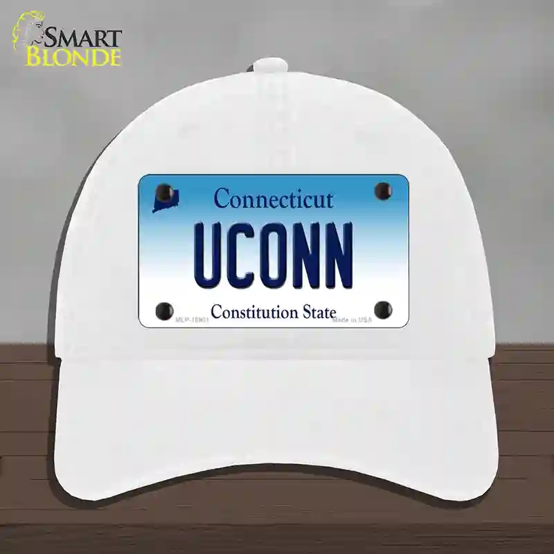 HAT14-MLP-10901 4 x 2.2 in. UConn Connecticut Novelty License Plate Hat, White - Unconstructed Cotton