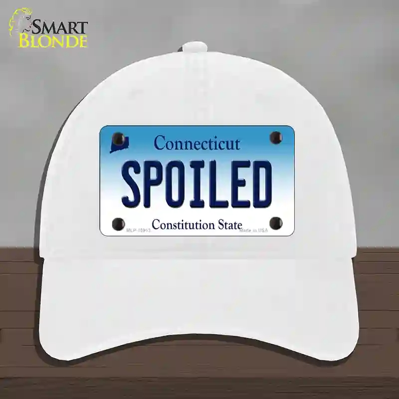 HAT14-MLP-10913 4 x 2.2 in. Spoiled Connecticut Novelty License Plate Hat, White - Unconstructed Cotton