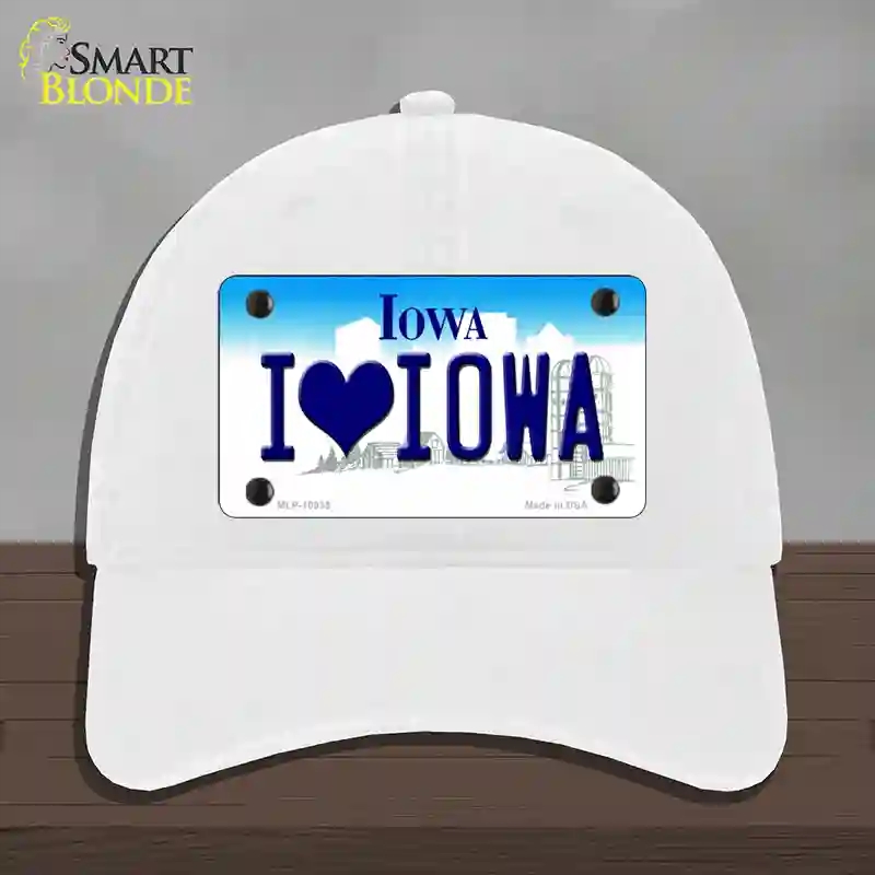 HAT14-MLP-10935 4 x 2.2 in. I Love Iowa Novelty License Plate Hat, White - Unconstructed Cotton