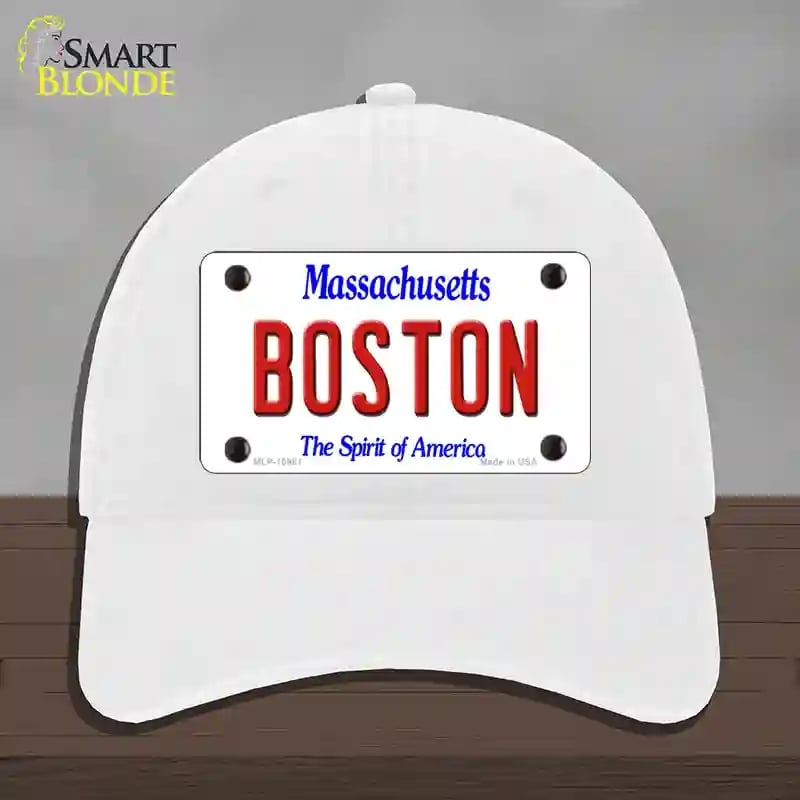 HAT14-MLP-10981 4 x 2.2 in. Boston Massachusetts Novelty License Plate Hat, White - Unconstructed Cotton