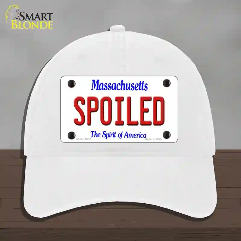 HAT14-MLP-11002 4 x 2.2 in. Spoiled Massachusetts Novelty License Plate Hat, White - Unconstructed Cotton