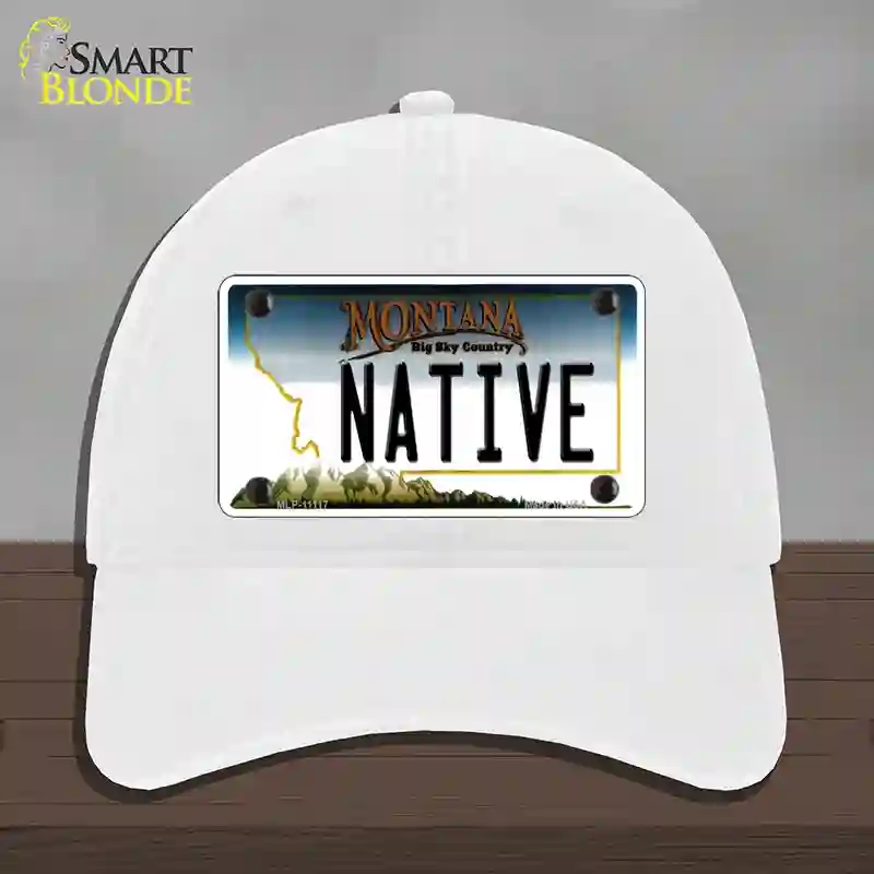 HAT14-MLP-11117 4 x 2.2 in. Native Montana State Novelty License Plate Hat, White - Unconstructed Cotton