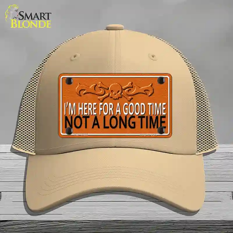 HAT15-MLP-11659 4 x 2.2 in. Here for A Good Time Novelty License Plate Hat, Khaki - Mesh