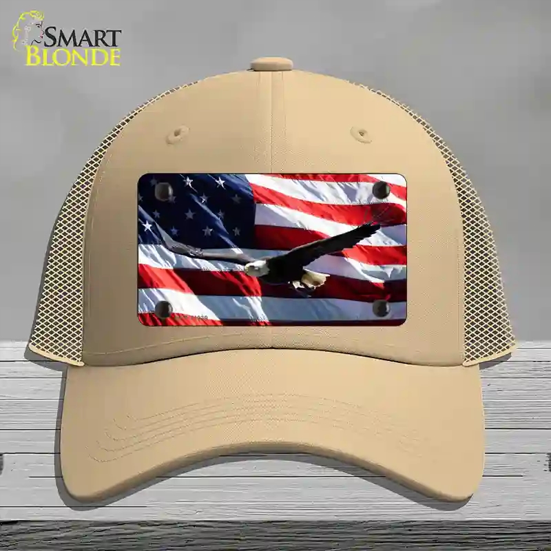 HAT15-MLP-11939 4 x 2.2 in. Soaring Eagle Flag Novelty License Plate Hat, Khaki - Mesh