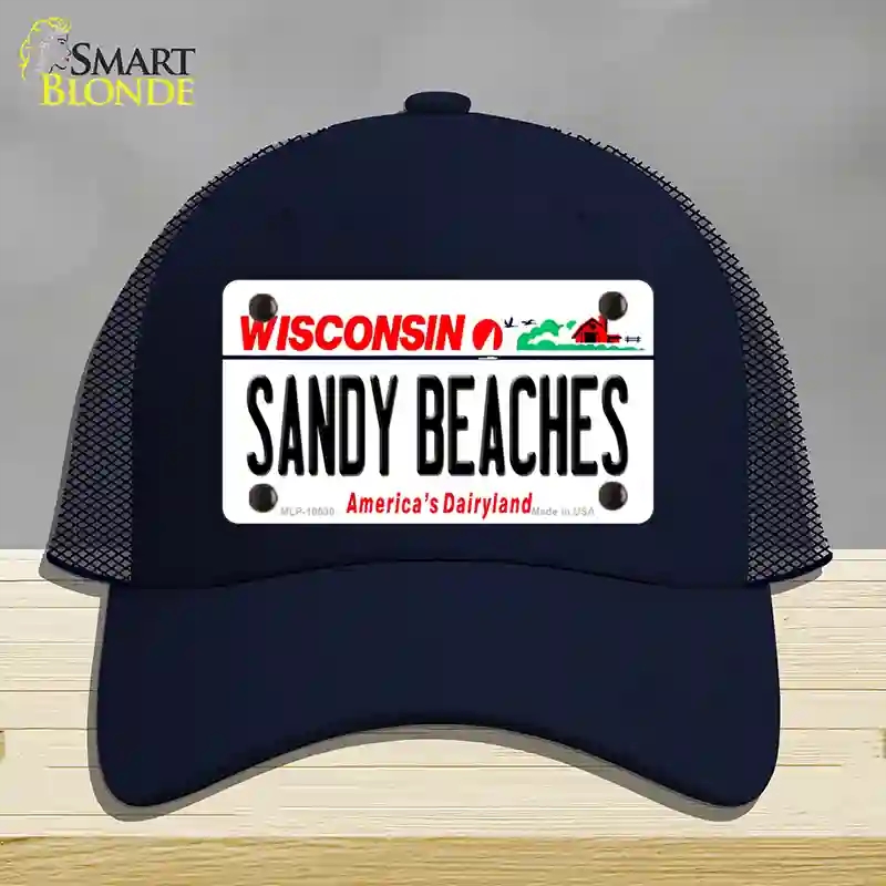 HAT16-MLP-10630 4 x 2.2 in. Sandy Beaches Wisconsin Novelty License Plate Hat, Navy - Mesh