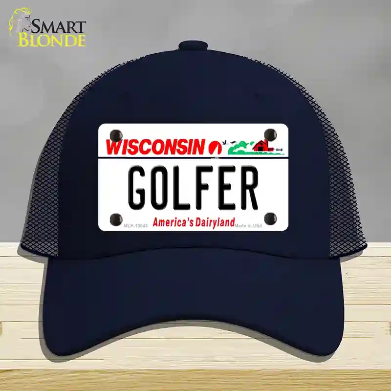 HAT16-MLP-10643 4 x 2.2 in. Golfer Wisconsin Novelty License Plate Hat, Navy - Mesh