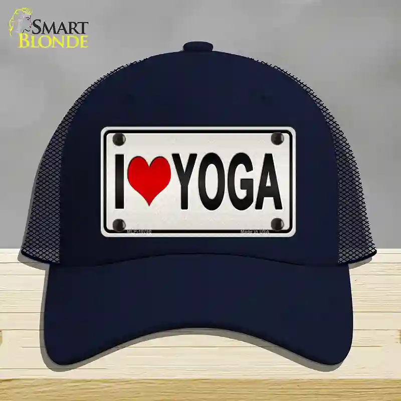HAT16-MLP-10750 4 x 2.2 in. I Love Yoga Silver Novelty License Plate Hat, Navy - Mesh