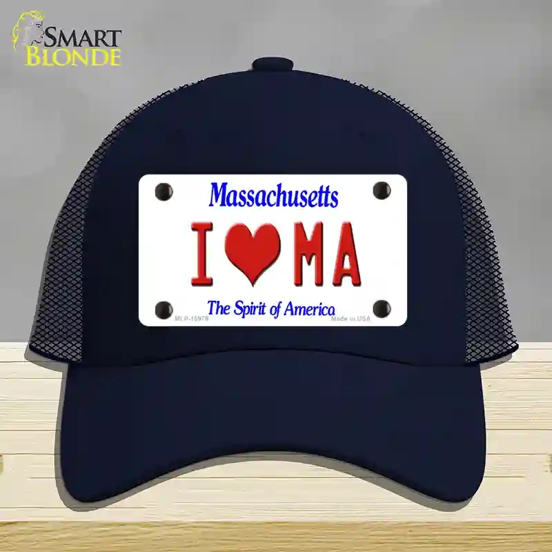 HAT16-MLP-10979 4 x 2.2 in. I Love Massachusetts Novelty License Plate Hat, Navy - Mesh