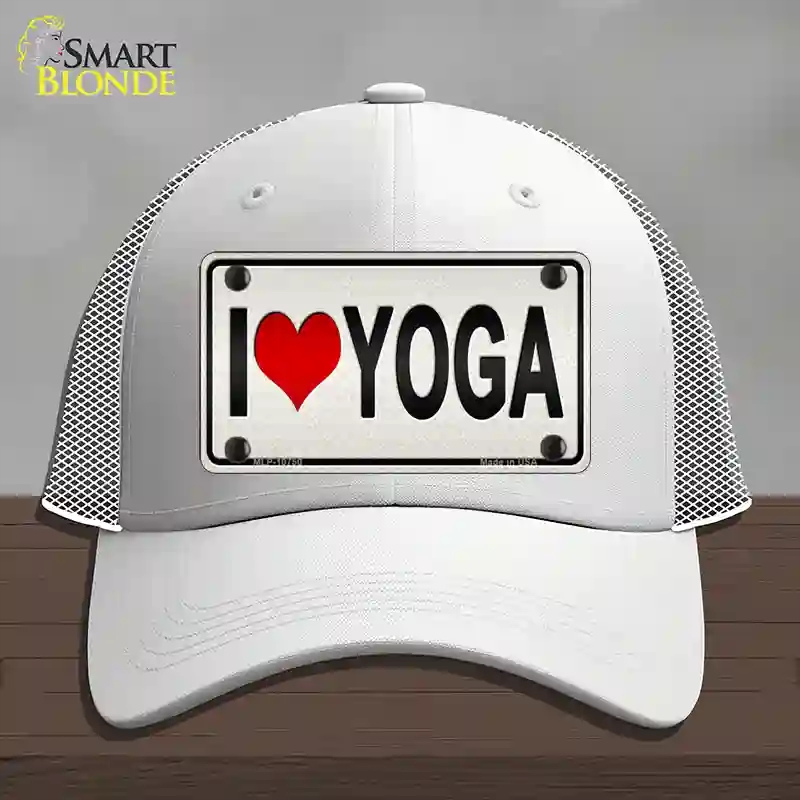 HAT19-MLP-10750 4 x 2.2 in. I Love Yoga Silver Novelty License Plate Hat, White - Mesh
