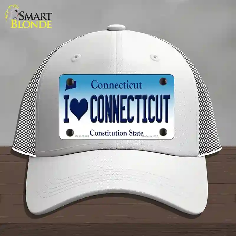 HAT19-MLP-10889 4 x 2.2 in. I Love Connecticut Novelty License Plate Hat, White - Mesh