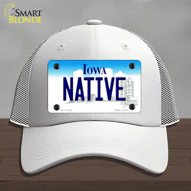 HAT19-MLP-10963 4 x 2.2 in. Native Iowa Novelty License Plate Hat, White - Mesh