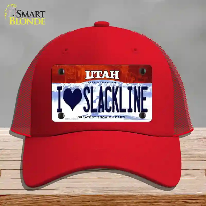 HAT17-MLP-10237 4 x 2.2 in. I Love Slackline Utah Novelty License Plate Hat, Red - Mesh